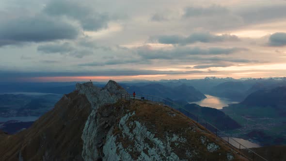 Aerial View of Mount Pilatus During Sunrise. Autumn Switzerland