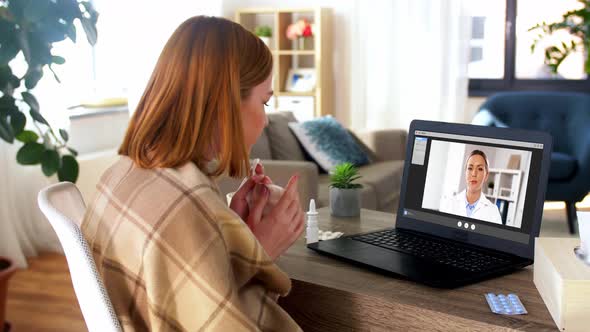 Sick Woman Having Video Call with Doctor at Home