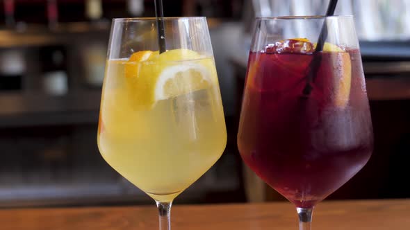 Two Glasses of Sangria Closeup Red Wine White Vine Cocktail