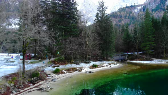 Beautiful view on the lake langbathsee and mountains drone video