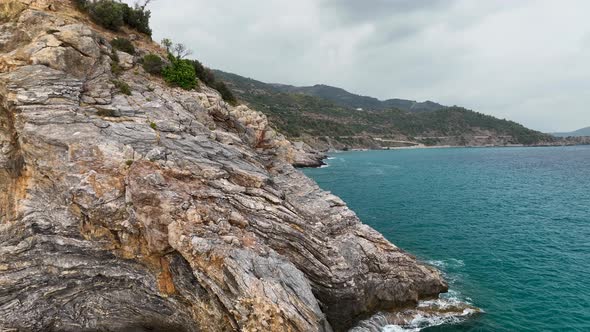 Awesome sea rocky texture aerial view 4 K Turkey Alanya