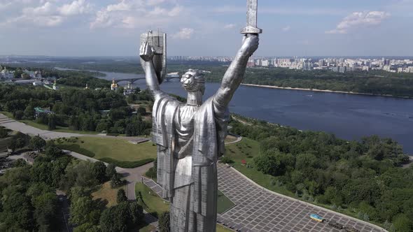 Aerial View of the Motherland Monument. Slow Motion