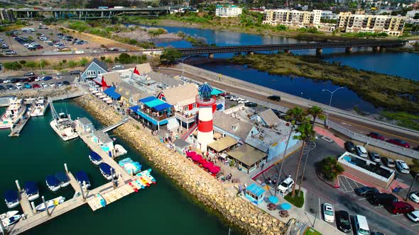 Oceanside Harbor Village and Boats Drone