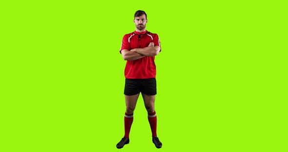 Professional Rugby Player Standing with Crossed Arms