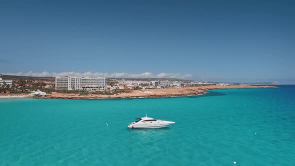 Luxury White Yacht Sail in Turquoise Sea Water