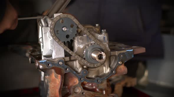 Repairing The Old Car Engine Cylinder Block In The Workshop 6