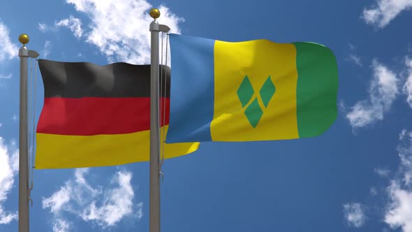 Germany Flag Vs Saint Vincent And The Grenadines On Flagpole