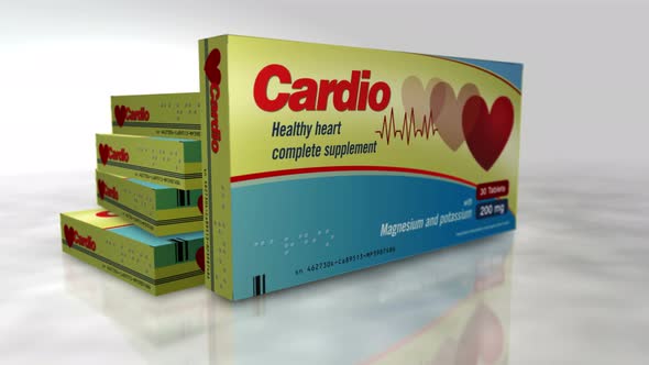 Cardio medicines box in hand abstract concept 3d rendering