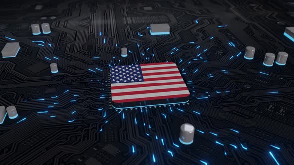 usa - america Flag on the Operating Chipset circuit board