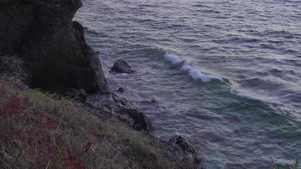 Waves Crashing On The Rocky Shore in Fiji Island - Aerial Shot