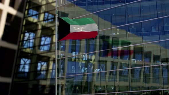 Kuwait Flag Waving On A Skyscraper Building