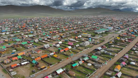 Aerial View of City Landscape of Colorful Houses in Mongolia