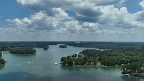 Aerial panorama view of Lake Lanier near Cumming, Georgia