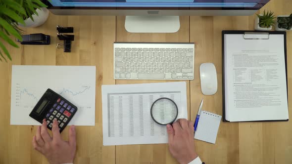 Business Man Working With Documents At Financial Office Flat Lay