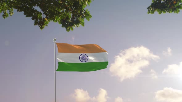 India Flag With  Modern City 