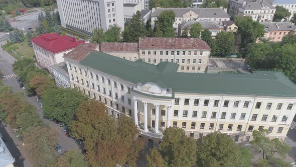 Aerial view of a white building