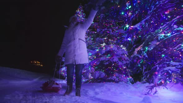 Slow Motion Christmas Gifts Delivery Glowing Colorful Winter Wonderland Forest