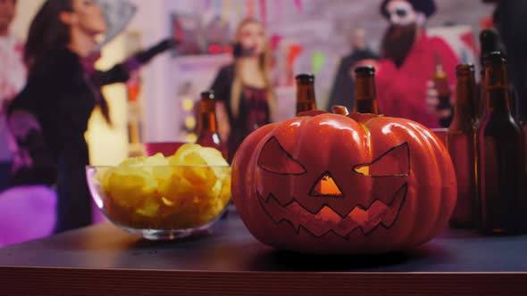 Group of People with Costumes Celebrating Halloween