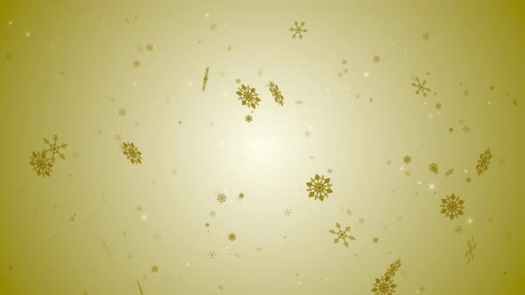 Golden Snow falling in winter on gold background seamless loop video