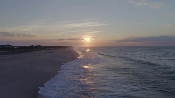 Waves Crashing at the Westhampton Beach Shore During Sunset