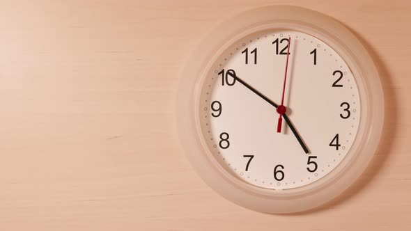 Wall Clock Showing Five Hours. Time Lapse