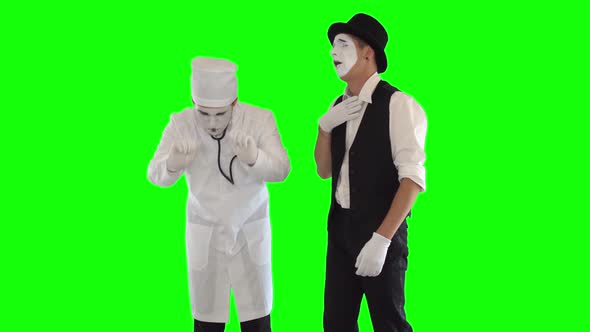 Funny Male Mime Robe with Stethoscope Imitating Work of the Doctor