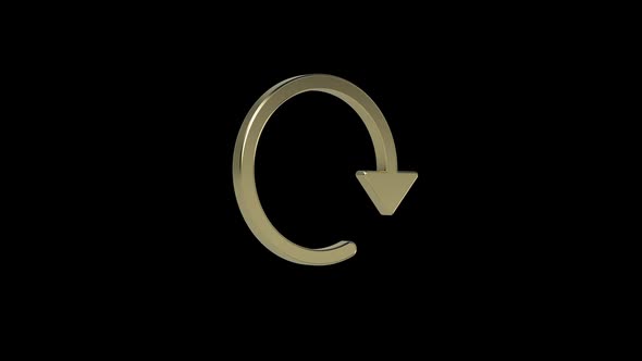 Golden Icon. Arrow Clockwise Rotate Around it Axis. Seamless Loop with Alpha Channel.