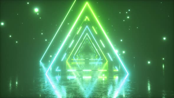 Flying Through Glowing Neon Triangles with Metal Floor alt