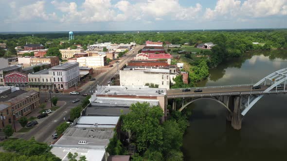 Edmund Pettus bridge in Selma, Alabama with drone video moving sideways.