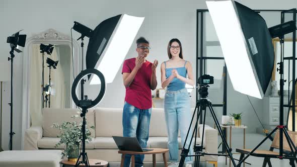 Young People are Shooting a Vlog in a Studio and Having Fun