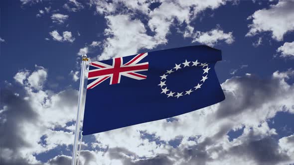 Cook Islands Flag With Sky 4k