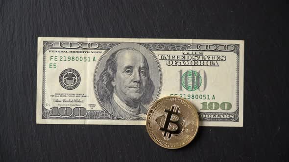 Bitcoin Cryptocurrency Equivalent To Dollar a Banknote of One Hundred Units