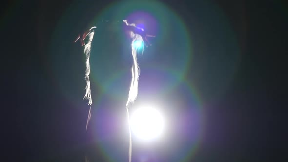 Close-up Slow Motion, Sporty Performer Practicing Contemp in Dark Studio.