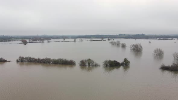 Aerial View of Flooding in the UK During the Winter Causing Devastation 