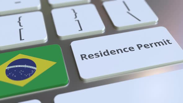 Residence Permit Text and Flag of Brazil on the Computer Keyboard