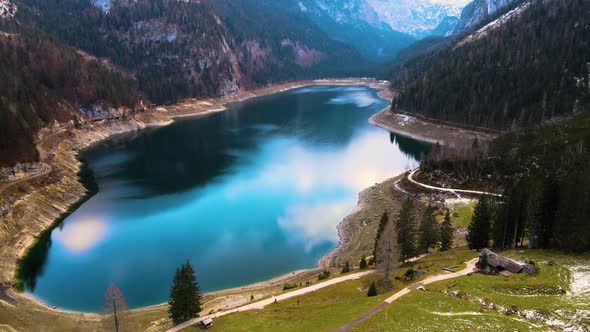 Beautiful Drone View on the Lake Gosausee with Mountains in Austria