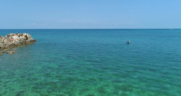 Rocky Island Open Sea Water Seascape Aerial View