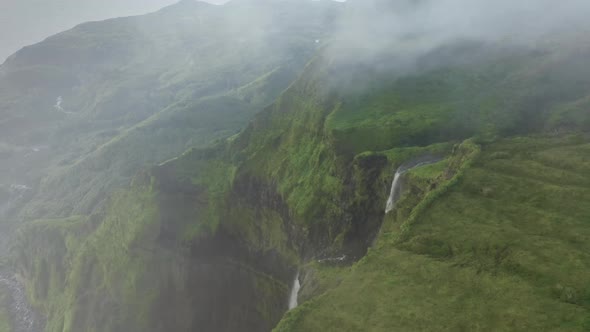 Clouds Over Waterfall of Poco Ribeira Do Ferreiro Alagoinha Flores Island