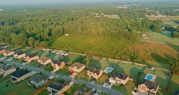 Scenic Seasonal Landscape of Small Town in Boiling Spring South Carolina with Aerial Top