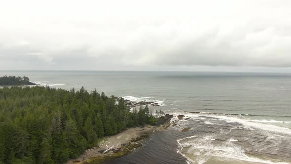 Aerial View of a Sandy Beach with Waves Coming From the Ocean