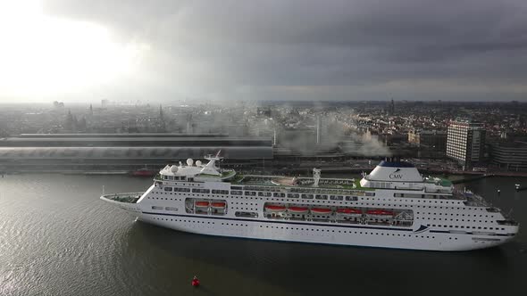 Large cruise ship in the harbor of Amsterdam, Netherlands