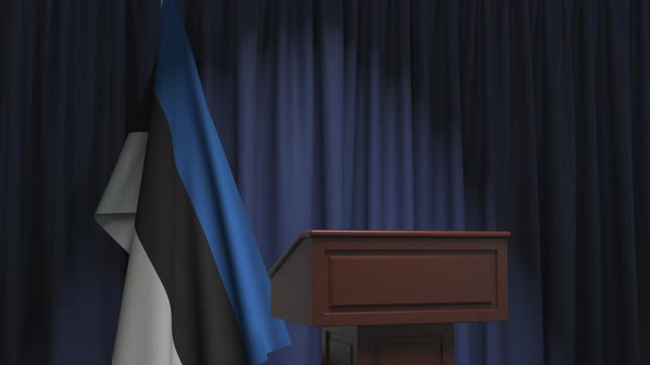 National Flag of Estonia and Speaker Podium