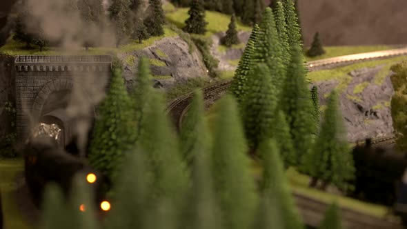Model of Steam Train Leaves the Tunnel.