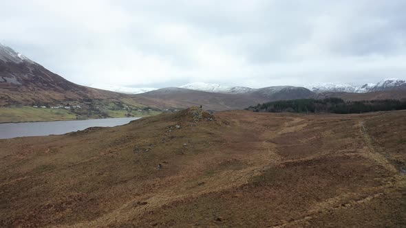 Aerial View of Dunlewey Next To Mount Errigal in County Donegal - Ireland