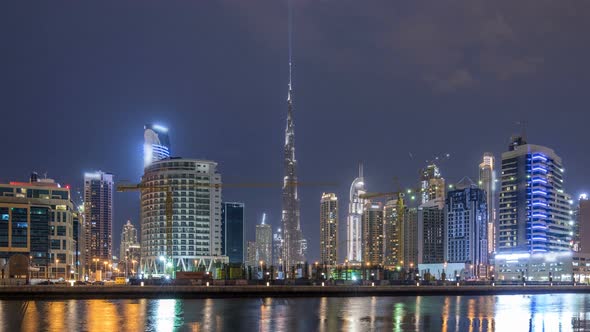 Dubai Business Bay Towers Day to Night Timelapse