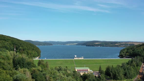 Aerial view of Velka Domasa water reservoir in Slovakia