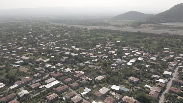 Aerial view Kvareli city center. Georgia 2021 summer