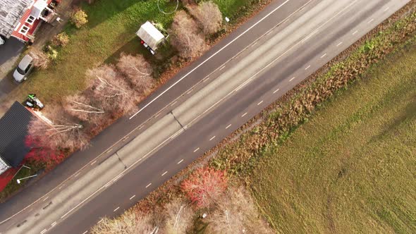 Beautiful Red Farm Houses And Buildings In Countryside Near Östersund, Sweden. 4K Drone.