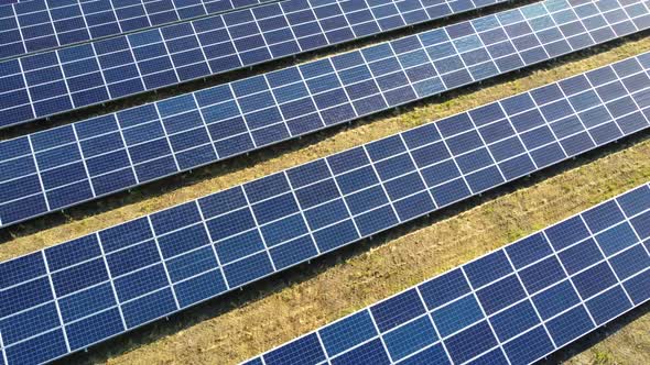 Aerial Drone View Flight Over Solar Power Station Panels