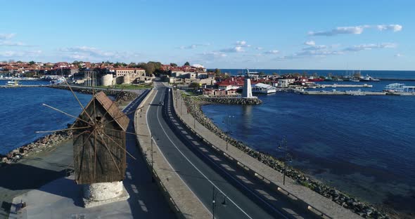 4K aerial footage of Nessebar, ancient city on the Black Sea coast of Bulgaria.